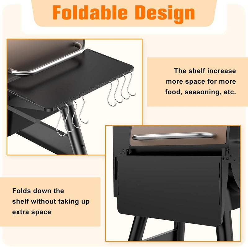 PHYESUVIN Folding Shelf for Traeger Pellet Grills, BAC362 Pellet Front Shelf with Hooks and Paper Towel Holder for Traeger Pro 22, Pro 575, Eastwood 22, Ironwood 650 and Century 22 Series Pellet Grill - Image 3